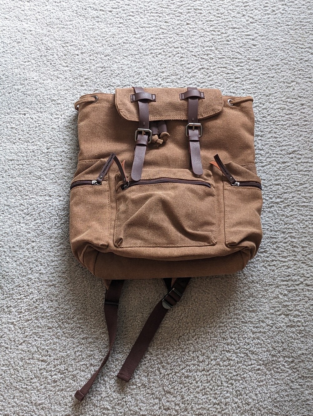 Greg Norman Canvas Refined Traveler Rucksack Backpack Brown Canvas Preowned